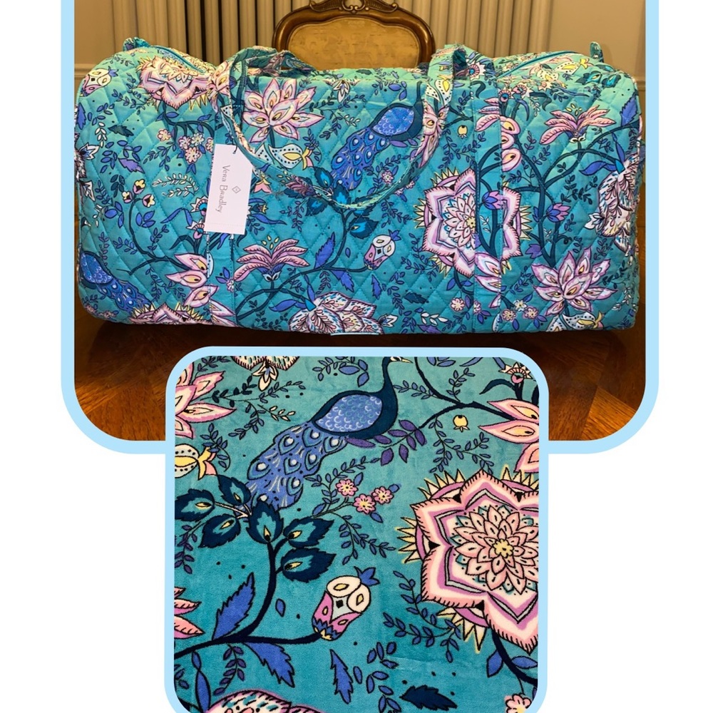 NWT Vera Bradley Large Duffel & Throw Blanket Peacock Garden
